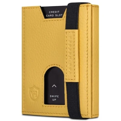 Abbildung von VON HEESEN Slim Wallet mit Münzfach &amp; RFID Schutz Leder Geldbeutel Mini Geldbörse für Herren und Damen Kartenetui Echtleder Karten Portemonnaie klein Kreditkartenetui Gelb