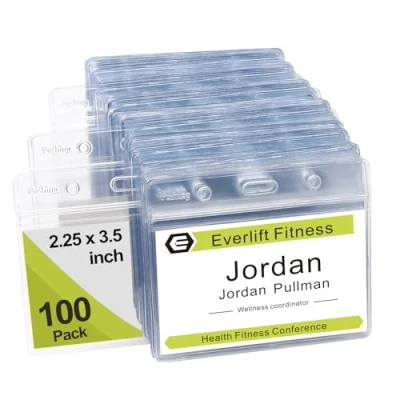 Abbildung von Namensschild Ausweishüllen Ausweishalter Ausweishuelle Namensschilder Fushing 100 Stück Ausweishülle Horizontal Transparent ID Badge Holder Durchsichtige Kunststoff