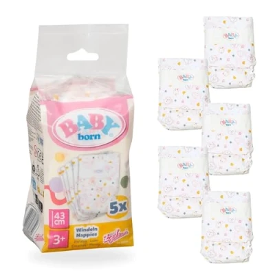 Abbildung von BABY born 5 Puppenwindeln Mit süßem Print &amp; Klebestreifen Hochwertiges Puppenzubehör Zubehör geeignet für Puppen der Größe 43 cm