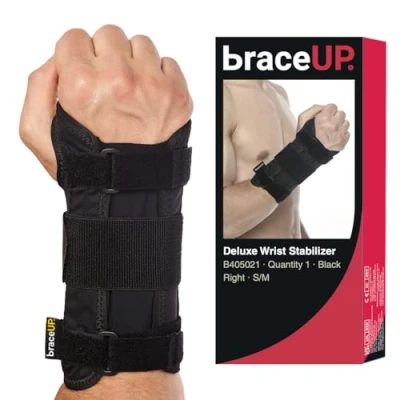 Abbildung von BraceUP Handgelenkstütze mit Metall Linke und Rechte Hand Handgelenkbandage, Handgelenk Bandagen, für SehnenscheidenEntzündung (S/M, Hand)
