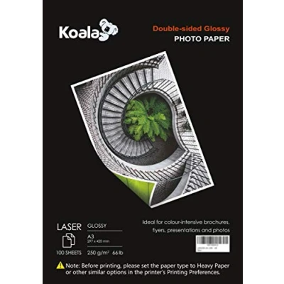 Abbildung von KOALA Fotopapier für Laserdrucker, Doppelseitig, Glänzend, A3, 250 g/m², 100 Blatt. Geeignet zum Drucken von Fotos, Zertifikaten, Broschüren, Flyern, Faltblättern, Grußkarten, Kalendern, Kunst
