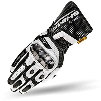 Abbildung von SHIMA STR 2 Motorradhandschuhe Herren Touchscreen, Sommer, Sport Leder Handschuhe mit Carbon Knöchelprotektor, Handflächen und Fingerschieber, Verstärkte Handfläche (Weiß, L)