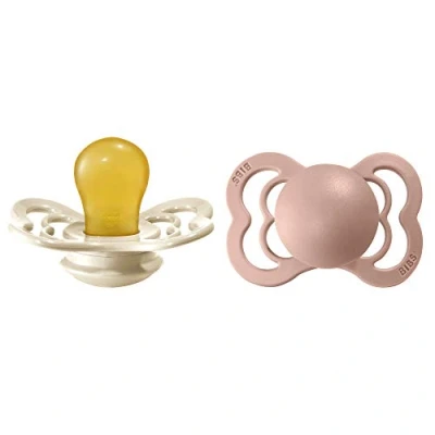 Abbildung von BIBS Supreme Schnuller 2er Pack, BPA frei, Symmetrischer Nippel. Naturkautschuk/Latex, Hergestellt in Dänemark. 0 6 Monate (2er Pack), Ivory/Blush