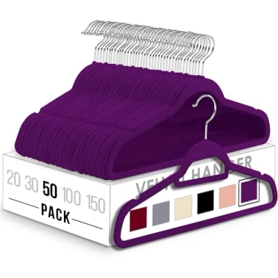 Abbildung von Utopia Home Premium Antirutsch Kleiderbügel aus Samt rutschfeste und strapazierfähige mit Krawattenhalter Stark genug, Jacken Pullover zu halten (Violett, 50er Pack)