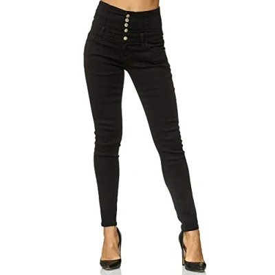 Abbildung von Elara Damen Jeans Stretch Skinny High Waist Chunkyrayan EL60 Schwarz 46 (3XL)