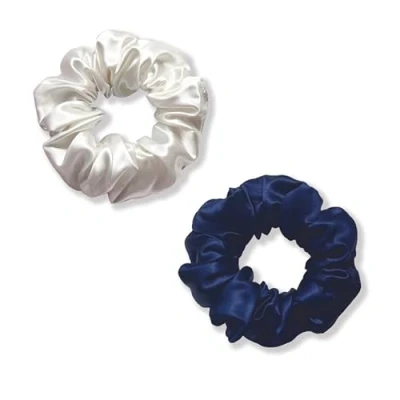 Abbildung von townssilk Seidenhaarschlaufe,100% reine Maulbeerseide, 22 Momme,haarschonend,luxuriös,federnd,Haargummis.2 Stück Naturalwhite Navyblue