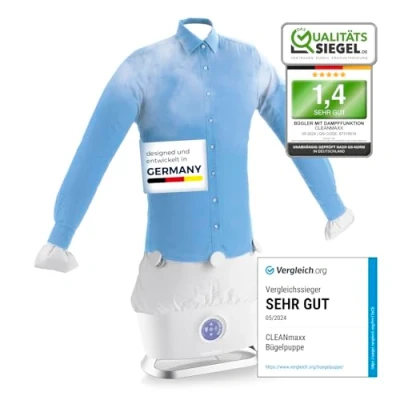 Abbildung von CLEANmaxx automatischer Hemdenbügler mit Dampffunktion Innovativer Bügler für Hemden &amp; Blusen, Bügelautomat Schonender als Wäschetrockner und Bügeleisen, 2 Programme, Touch Display