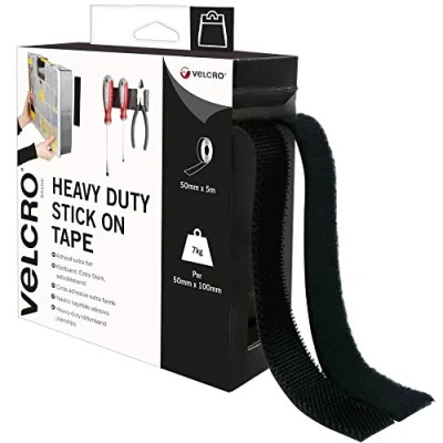 Abbildung von VELCRO Marke Klettband Selbstklebend Zuschneidbares industrielles extra starkes doppelseitiges selbstklebendes mit Klettverschluss Schwarz 50 mm x 5 m