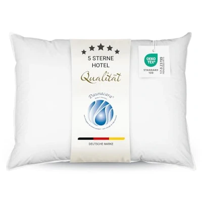 Abbildung von ZOLLNER Deluxe Daunenkissen aus 100% Daunen Made in Germany für Allergiker geeignet Bezug hochwertiger Mako Baumwolle waschbar bis 60C 70x90 cm Hotelqualität
