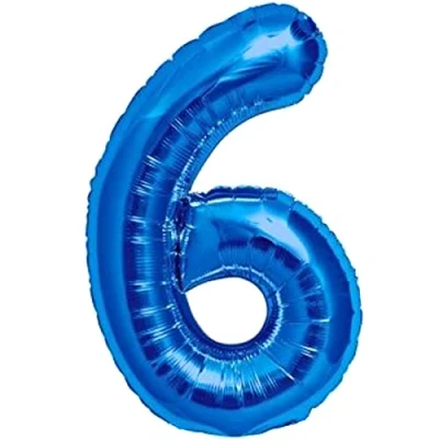 Abbildung von Luftballon 6. Geburtstag Zahl 6 Blau XXL Riesen Folienballon 100cm Geburtstagsdeko Jungen Ballon Deko zum Geburtstag. Fliegt mit Helium.