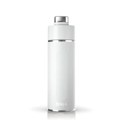 Abbildung von Ninja Thirsti Wasserflasche/Thermobecher to go, 530ml, auslaufsicherer Deckel, für kohlensäurehaltige, heiße &amp; kalte Getränke, dreifach isolierter Travel Mug, Edelstahlflasche, Weiß, DW1801EUUKWH