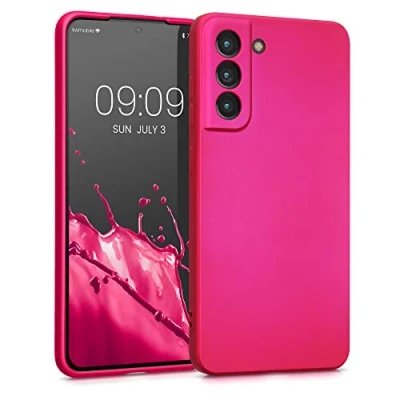 Abbildung von kwmobile Case kompatibel mit Samsung Galaxy S21 FE Hülle Schutzhülle aus Silikon metallisch schimmernd Handyhülle Metallic Pink