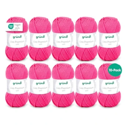Abbildung von Gründl Lisa Premium Uni Strick &amp; Häkelgarn (weicher und wollartiger Charakter, pflegeleichtes Strickgarn aus 100% Polyacryl, 50 g/ 133 m, Nadelstärke: 3,5 4,5, 10 Knäuel á g), Neonpink