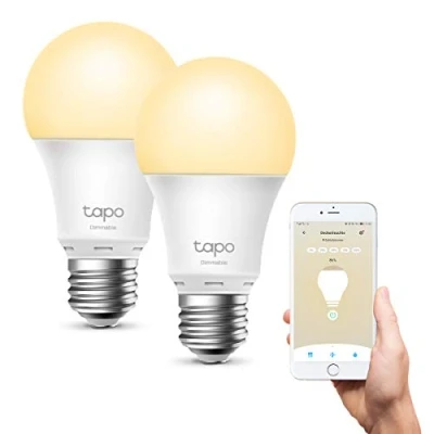 Abbildung von Tapo TP Link L510E smarte WLAN Glühbirne E27, dimmbar 8.7 W, kein Hub notwendig, kompatibel mit Alexa, Google Assistant, Abläufe und Zeitpläne, Abwesenheitmodus, App, Warm Weiß, 2er pack