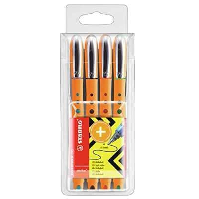 Abbildung von Tintenroller STABILO worker+ medium 4er Pack grün, rot, blau, schwarz