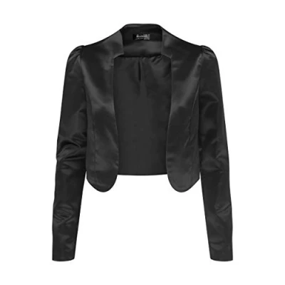 Abbildung von Bolerose formal Satin Langen Ärmel Bolero Jacke (Schwarz, L)