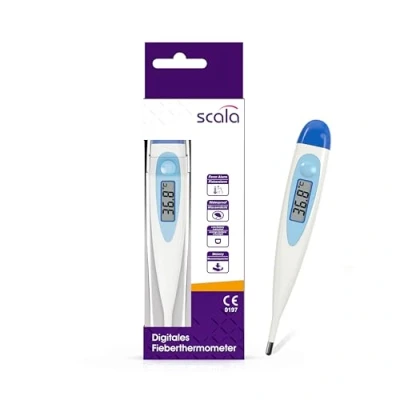 Abbildung von scala SC 17 blau digitales Fieberthermometer mit Fieberalarm wasserfest und einfach zu reinigen. Für Kinder, Babies Erwachsene zur Messung der Körpertemperatur oral, axial oder rektal