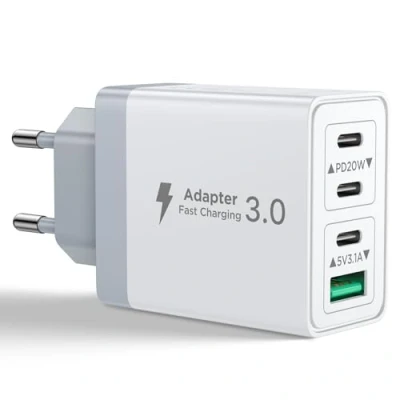 Abbildung von USB C Ladegerät, 4 Ports PD+QC Ladegerät Mehrfach mit und A, 40W Schnellladegerät Adapter Netzteil für iPhone 16 15 14 Pro Max 13 12 11, Samsung, Handy, iPad, USBC Stecker Charger
