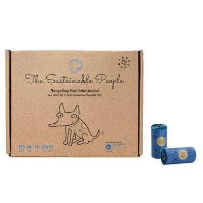 Abbildung von The Sustainable People TSP Recycling Hundekotbeutel Blauer Engel zertifiziert groß, auslaufsicher Made in EU 360 Stk mind. 80% Post Consumer Rezyklat (PE) stark (15µm) Ausführung 23x33cm