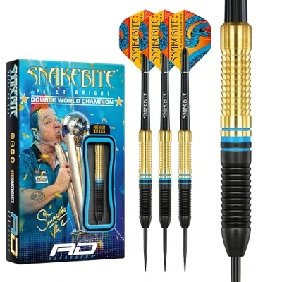 Abbildung von RED DRAGON Peter Wright Snakebite World Champion 2022 Darts Set 21 Gramm Brass Steeltip Dartpfeile