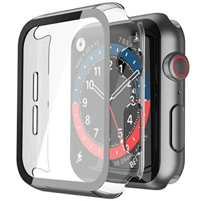 Abbildung von Misxi Transparent Hard Hülle mit Glas Displayschutz Kompatibel Apple Watch Series SE 2 (2024) / SE/Series 6 Serie 5 4 40mm, Stück
