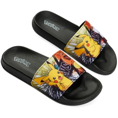 Abbildung von Pokemon Pantoletten Kinder Schlappen, Sandalen für Strand, Schwimmbad Geschenke Jungs (Schwarz/Orange, 34 EU)
