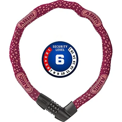 Abbildung von ABUS Kettenschloss Tresor 1385/75 Cherry Heart Zahlenschloss aus gehärtetem Stahl 6 mm starke Vierkantkette Sicherheitslevel 75 cm Rot