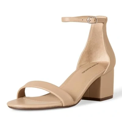 Abbildung von Amazon Essentials Damen Sandale mit Absatz und Zwei Riemchen, Beige Kunstleder, 38 EU