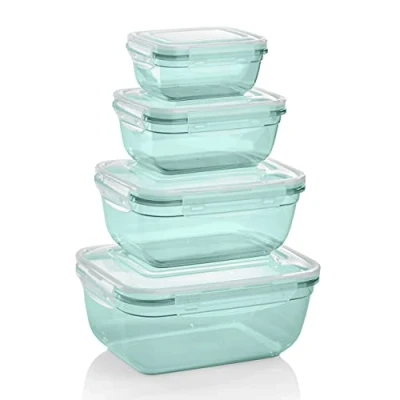 Abbildung von Grizzly 4er Set Frischhaltedosen (0,4L, 0,8L, 1,4L, 2,3L), rechteckig, Kunststoff, 100% luft /wasserdicht, mikrowellengeeignete Vorratsdosen, Mint