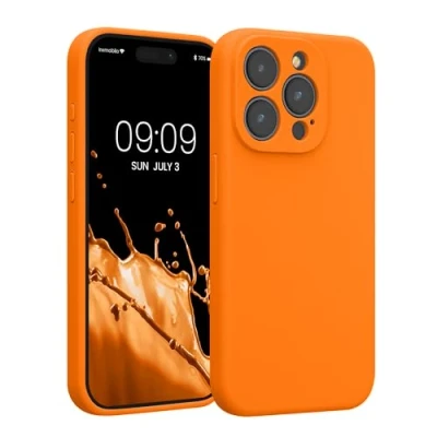 Abbildung von kwmobile Handyhülle kompatibel mit Apple iPhone 15 Pro Hülle gummierte Handy Case aus Silikon in Fruity Orange