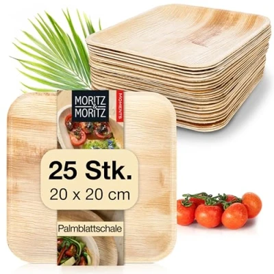 Abbildung von Moritz &amp; 25 tlg Palmblatt Geschirr Eckig 20x20cm Nachhaltige Einwegteller Alternative zu Bambus und Teller