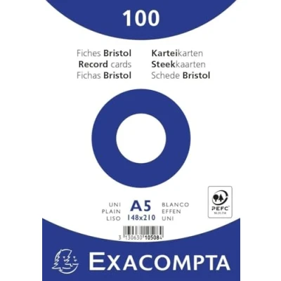 Abbildung von Exacompta 10508E 100er Pack Karteikarten blanko DIN A5 in Folie eingeschweißt 14,8 x 21 cm ideal für die Schule und Universität zum Lernen weiß