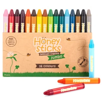 Abbildung von Honeysticks Stifte Kleinkinder aus 100% Reinem Bienenwachs Jumbo Wachsmalstifte für Kinder Ungiftige Wachsmaler Farben in Lebensmittelqualität Nachhaltig Einfach zu Greifen 16er Pack