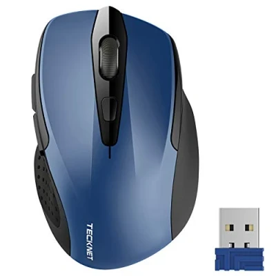 Abbildung von TECKNET Kabellose Maus, Pro 2.4G 2600 DPI Wireless, 6 Tasten mit Nano Empfänger, 24 Monate Batterielaufzeit, 5 Einstellbare Pegel für PC Laptop iMac MacBook Microsoft Pro, Office Home, Blau