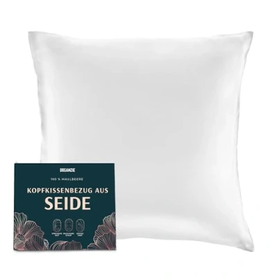 Abbildung von DREAMZIE Seidenkissenbezug 65x65 cm für Haar und Haut, Kissenbezüge Seide 19 Momme (Weiß, 1 Stück)