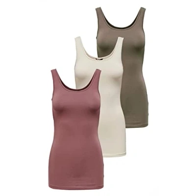 Abbildung von ONLY Damen Onllive Love Tank TOP 3 Pack, Walnut/Rose Brown/Birch, S