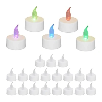 Abbildung von Relaxdays Lot 24 bougies chauffe plat Avec changement de Couleur Teelichter mit Farbwechsel, 24er Set LED, elektrisch, flammenlose Kerzen, H x D: 4,5 3,5 cm, weiß, Kunststoff