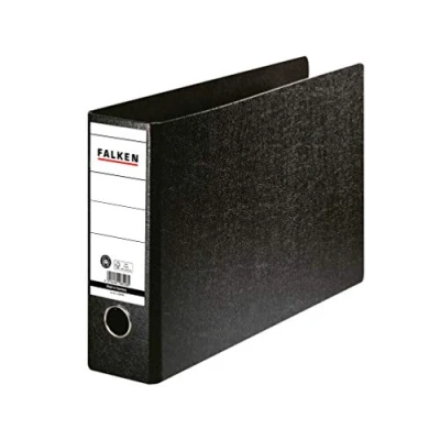 Abbildung von Original Falken Ordner Sonderformat Hartpappe. Made in Germany. 8 cm breit DIN A4 quer schwarz Ringordner Aktenordner Briefordner Büroordner Pappordner Schlitzordner Blauer Engel