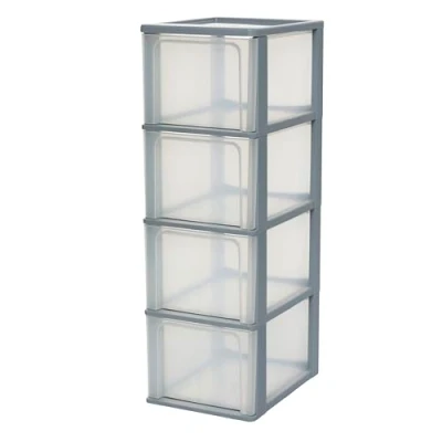 Abbildung von Iris Ohyama, Kunststoff Schubladenbox mit 4 tiefen Schubladen, Grau, Easy Pull System, A4, A5 &amp; A6 Format, Schreibtisch Organizer für Büro, Schule, Schreibwaren, BPA frei, Schubladenschrank, OCH 2400