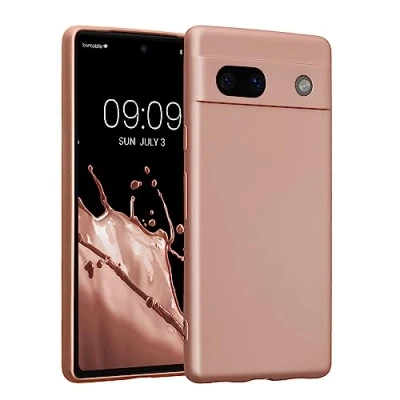 Abbildung von kwmobile Handyhülle kompatibel mit Google Pixel 7a Hülle weiche Silikon Case metallisch schimmernd in Metallic Rosegold