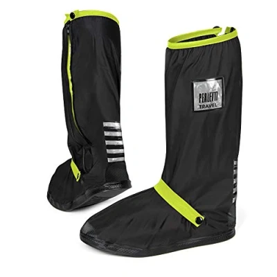 Abbildung von PERLETTI Überschuhe Schwarz Wasserdicht Beständig rutschfest Schuhüberzieher Wiederverwendbar Verstärkt mit Reflektorstreifen Hohe Regenschutz Galoschen für Regen Schnee (M (40/42 EU), Lindgrün)