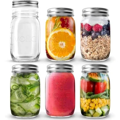 Abbildung von volila Mason Jar mit Deckeln 490 ml Mehrzweck Einmachgläser für Overnight Oats, Einlegen, Einmachen, Konservieren und Mahlzeitenvorbereitung Luftdichte Einweckgläser (6er Pack Normaler Deckel)
