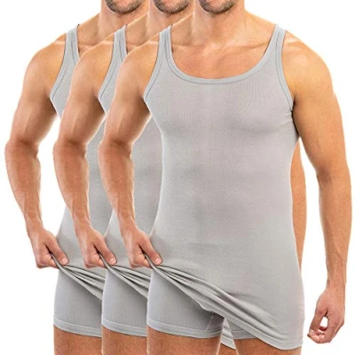 Abbildung von HERMKO 3007 3er Pack extralanges Herren Unterhemd (+10 cm) Tank Top aus 100% Bio Baumwolle, Größe:D 6 = EU L, Farbe:grau