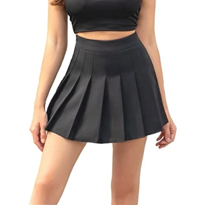 Abbildung von Hoerev Frauen Mädchen Kurze hohe Taille gefaltete Skater Tennis Schule Rock,Schwarz,40 / XL