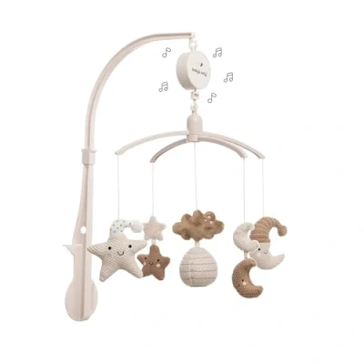 Abbildung von Baby&#039;s Only Musik Mobile Baby Heaven mit gestrickten Figuren Spieluhr Einfach anzubringen Sanfte Farben Für Jungen und Mädchen Clay/Warm Linen