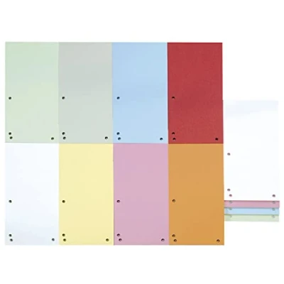 Abbildung von DONAU 100er Pack Trennstreifen/Farbe: Farblich Sortiert / 1/3 A4 aus 190 g/m² Recycling Karton/ 4 fach Lochung/ 23,5 x 10,5 cm/Gelocht/Trennblätter Ordner Register Trennlaschen/Made in EU