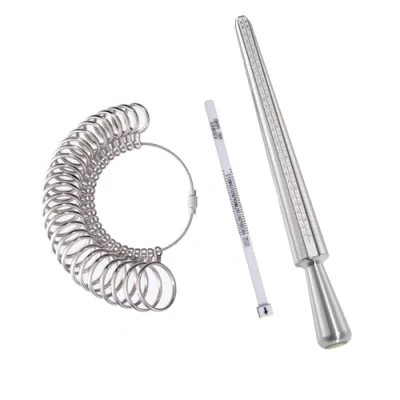 Abbildung von Meowoo Ringstock Ringgrössenmesser Metall Oder Kunststoff Ringmaßband Ringmaß Ringmesser, Größenstandard UK, EU, USA, Schweiz(Metall Set)