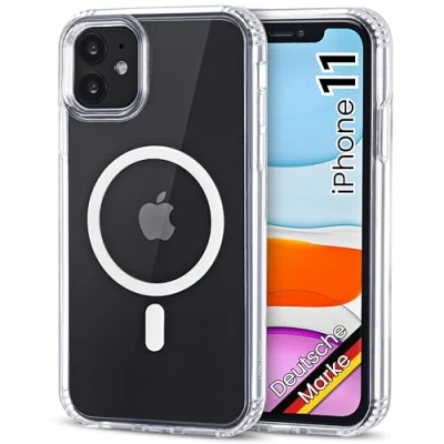 Abbildung von JProtect für iPhone 11 Hülle MagSafe (TOP Schutz &amp; Magnetkraft) Magnetische Handyhülle Transparent Magnet Zubehör Case Stoßfest