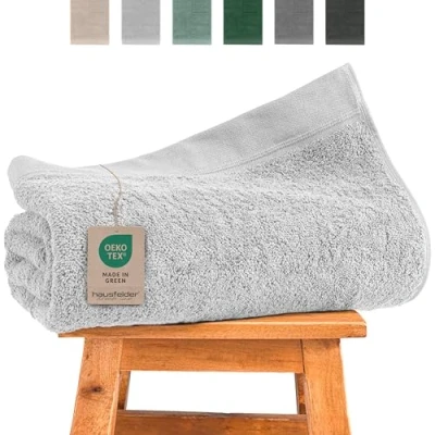 Abbildung von Hausfelder Saunahandtuch 80x 200 cm Premium 500g/m² Sauna Handtuch groß Damen und Herren Saunatuch, 100% Baumwolle, Ökotex Zertifiziert (80 x Hellgrau)