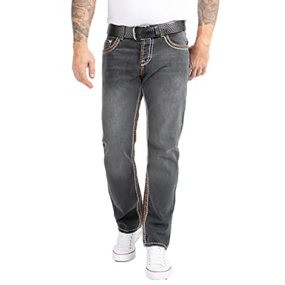 Abbildung von Rock Creek Herren Jeans Hose Comfort Fit Dicke Nähte Herrenjeans Herrenhose Denim Stonewashed Basic Weites Bein Raw RC 2168 Dunkelgrau W30 L32